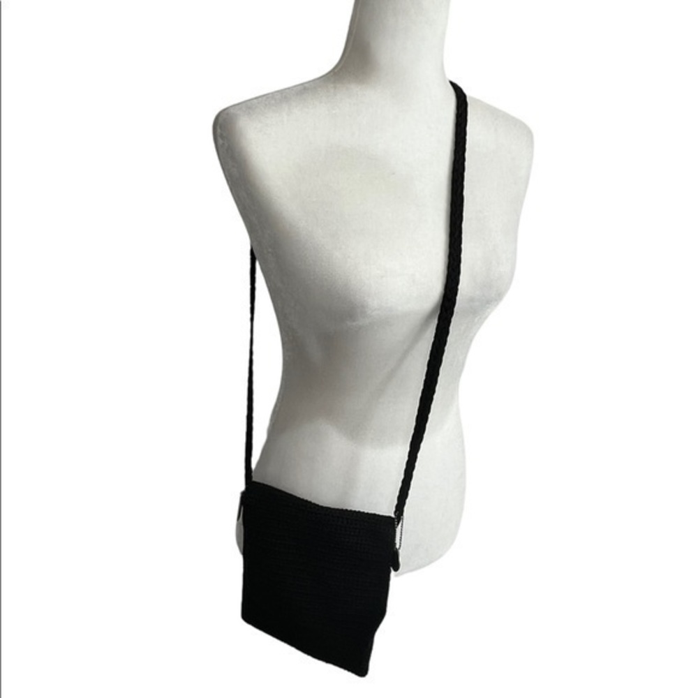 THE SAK MINI BLACK BOHO HAND CROCHET CROSSBODY SHOULDER BAG
